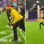 IShowSpeed runs past NFL cornerback Sauce Gardner after showing great skills and speed.
