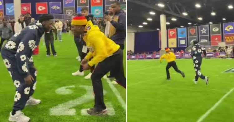 IShowSpeed runs past NFL cornerback Sauce Gardner after showing great skills and speed.
