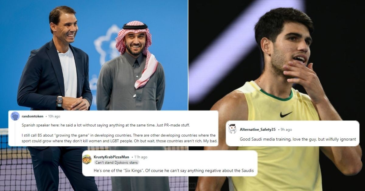 Carlos Alcaraz gets criticized by fans fro supporting Rafael. Nadal's stance on Saudi Arabia. (Credits- Reddit)
