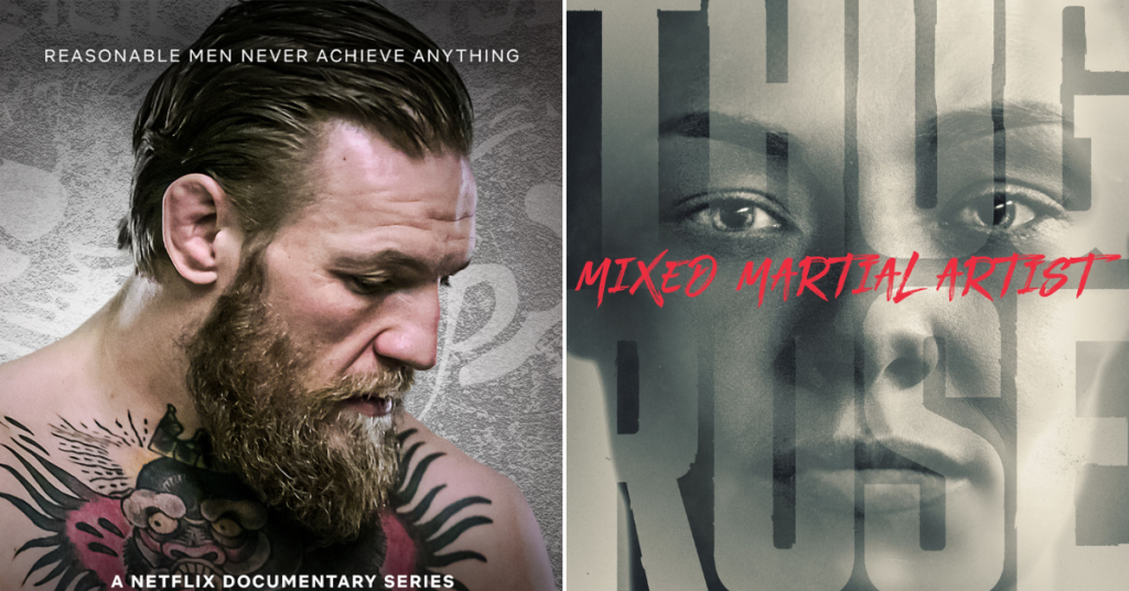 Posters of Conor McGregor's and Rose Namajunas' documentary