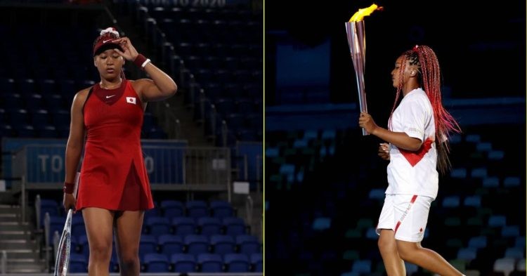 Naomi Osaka at the 2020 Tokyo Olympics. (Credits- David Ramos/Getty Images, JUST JARED)