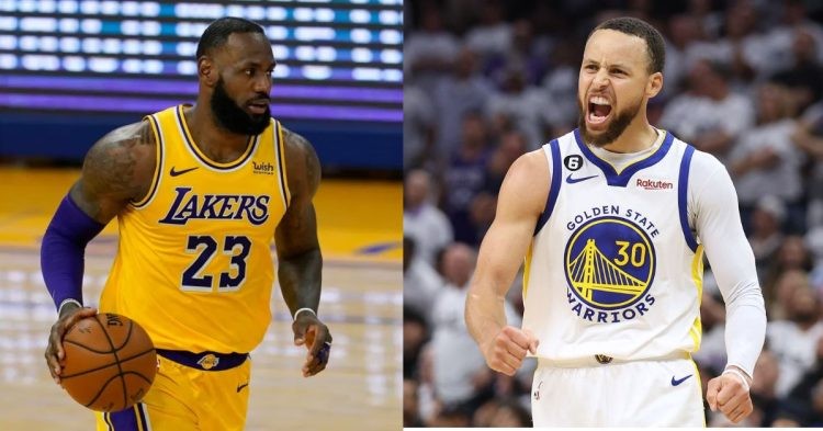 Golden State Warriors' Stephen Curry and Los Angeles Lakers' LeBron James