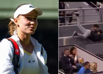 Fan falls to catch Elena Rybakina signed balls at Qatar Open 2024