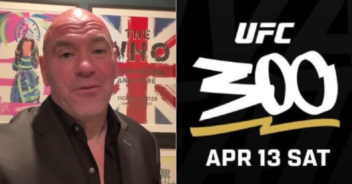 Dana White (left) and UFC 300 poster (right)