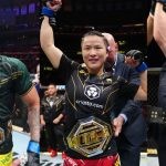 Alex Pereira, Zhang Weili and Justin Gaethje