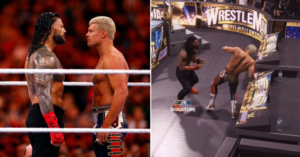 Roman Reigns vs Cody Rhodes from WWE 2K24 (Right)