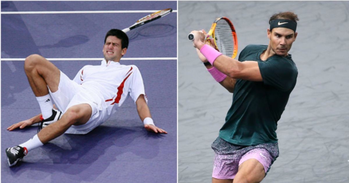L Novak Djokovic falls in 2006 Paris Masters on carpet turf; R- Rafael Nadal in 2007 reached finals of Paris Masters, when it was changed to hardcourts (Credits Getty Images)