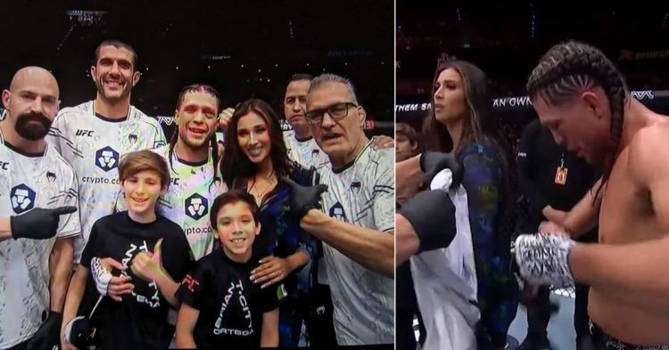Brian Ortega celebrates his win at UFC Fight Night 237 with a new woman