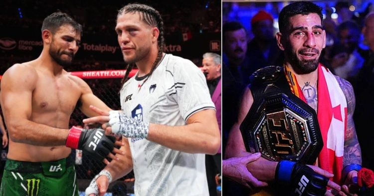 Brian Ortega vs Yair Rodriguez at UFC Mexico City (left) - Ilia Topuria with featherweight title (right)