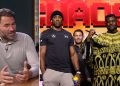 Eddie Hearn during the MMA Hour (L) Anthony Joshua vs. Francis Ngannou face-off (R)
