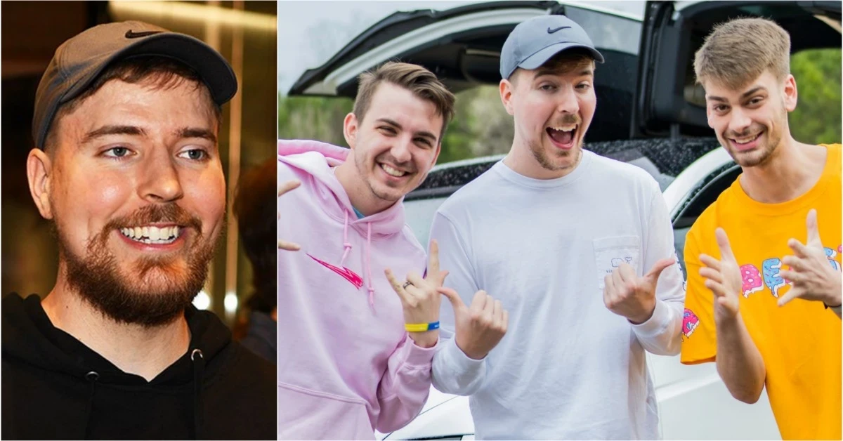 MrBeast (left) with Chris Tyson and Chandler Hallow. (Credit: Twitter and Business Insider)