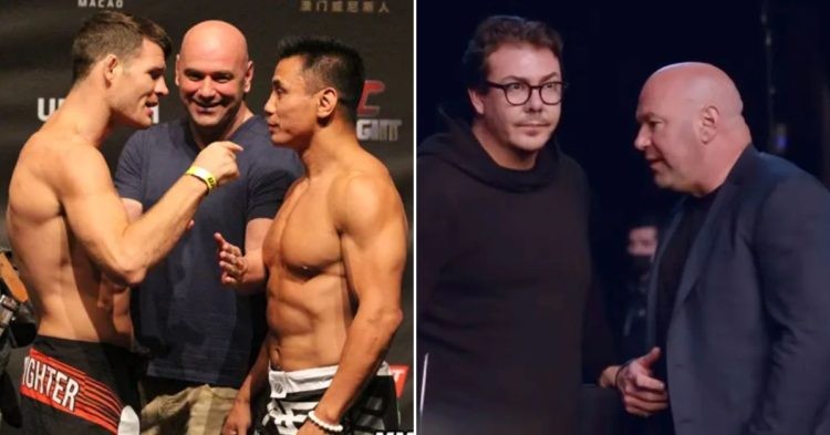 UFC fighter Michael Bisping and Cung Le (Left) and Dana White with Hunter Cambell (Right)