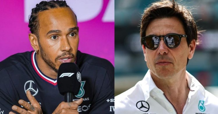 Lewis Hamilton (left), Mercedes team principal Toto Wolff (right) (Credits- PlanetF1, RacingNews365)