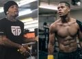 Gervonta Davis with skipping ropes (L) Devin Haney with boxing gloves on (R)