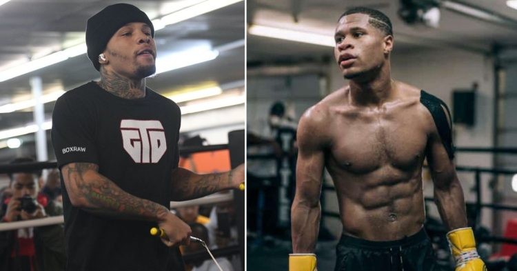 Gervonta Davis with skipping ropes (L) Devin Haney with boxing gloves on (R)