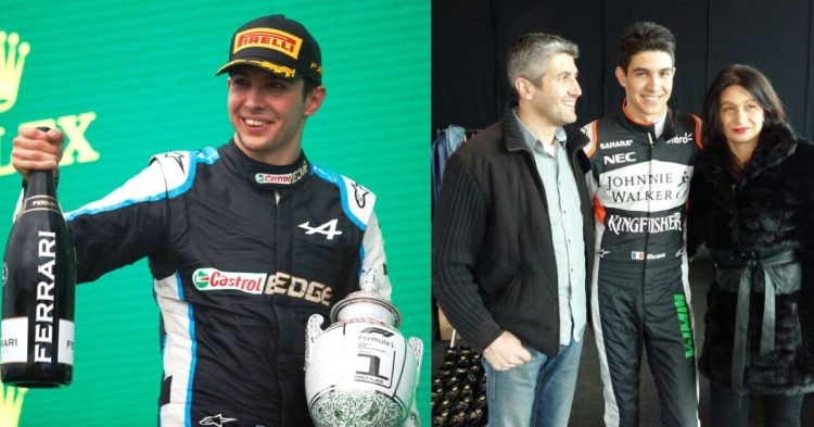 Esteban Ocon (left), Ocon with parents Laurent and Sabrina (right) (Credits- INDIA in F1, Le Monde)