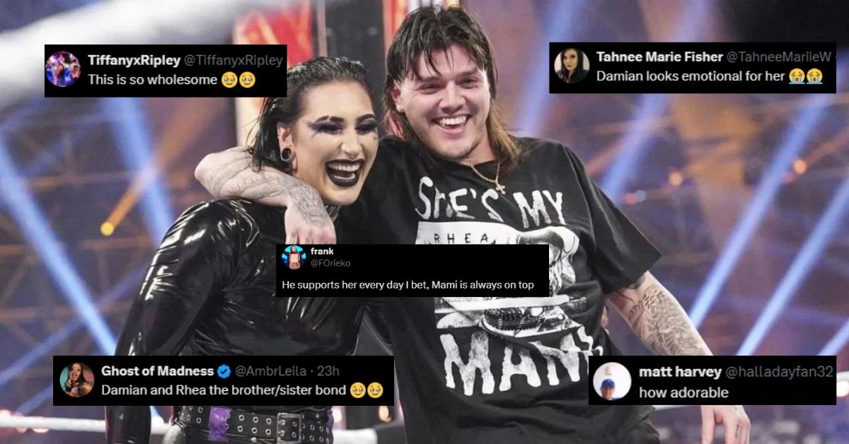 Fan reactions to Dominik and Damian hugging Rhea Ripley before her match at Elimination Chamber