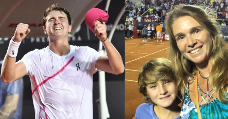 At Rio Open - Joao Fonseca in 2024 (L) and exactly 10 years ago with his mother (R)