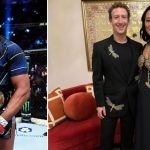 Jon Jones (L) Mark Zuckerberg with his wife Priscilla Chan (R)