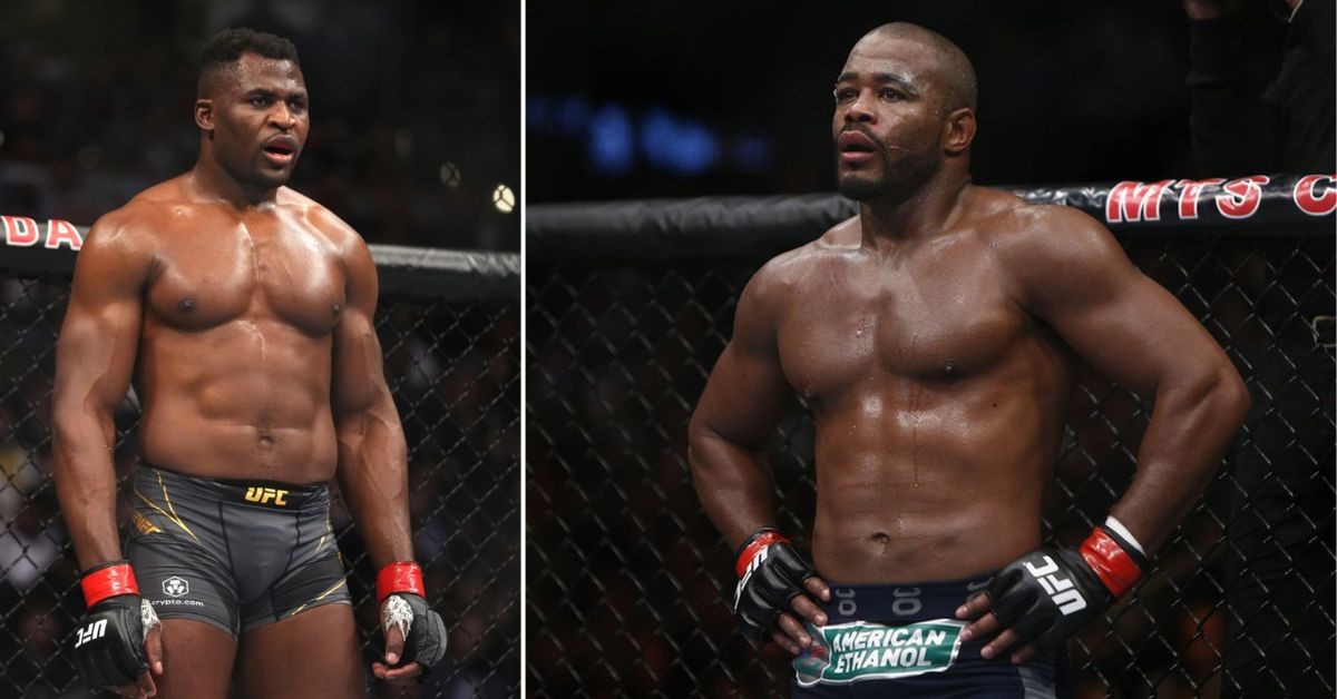 Francis Ngannou (L) Rashad Evans (R) in the UFC cage