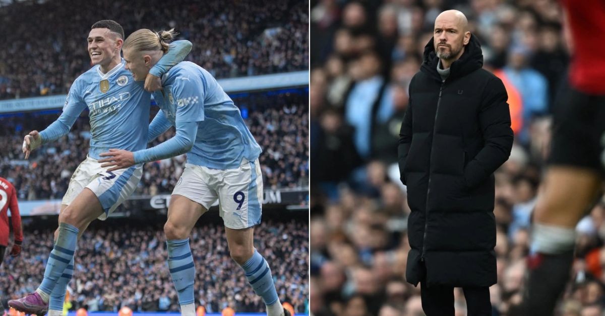 Erik ten Hag looks on as Phil Foden and Erling Haaland seal Manchester City's win