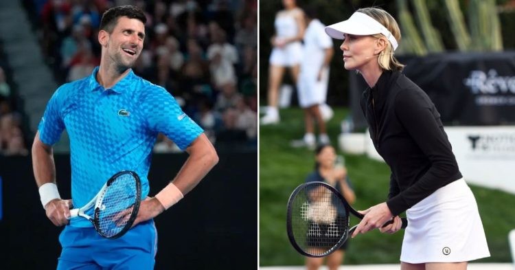 Novak Djokovic and Charlize Theron. (Credits- AP /Dita Alangkara, X)