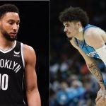 Brooklyn Nets' Ben Simmons and Charlotte Hornets' LaMelo Ball