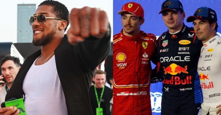 Anthony Joshua (left), Max Verstappen with Charles Leclerc and Sergio Perez at Saudi Arabian GP (right) (Credits- Sky Sports, Business Today)