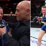 Joanne Wood retires from pro-MMA after defeating Maryna Moroz at UFC 299. Joanne Wood with Joe Rogan