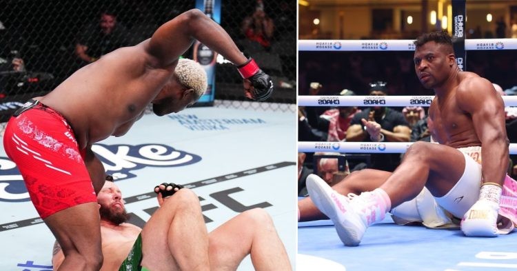 Collage of Robelis Despaigne knocking out Josh Parisian at UFC 299 and Francis Ngannou after getting knocked down vs. Anthony Joshua.
