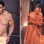John Cena naked at the Oscars 2024 (L) Cena meets The Rock (R)