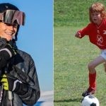 Jannik Sinner in skiiing attire and playing football as a kid