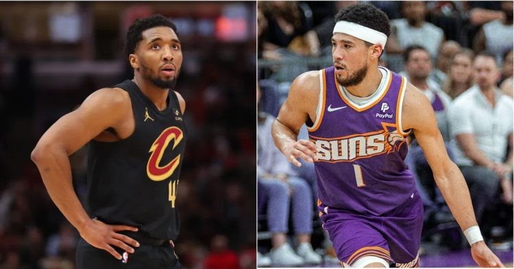 Phoenix Suns' Devin Booker and Cleveland Cavaliers' Donovan Mitchell
