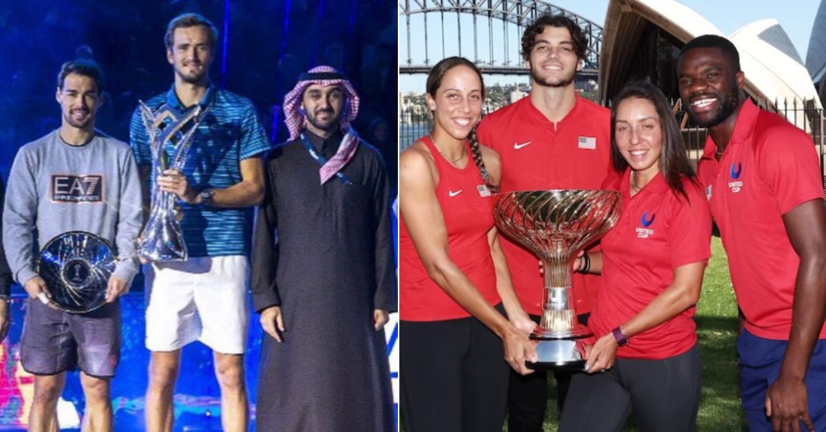 L The Diriyah Tennis Cup, Saudi Arabia's foremost tennis tournament; R United Cup in Australia