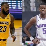 Los Angeles Lakers' LeBron James and Sacramento Kings' De'Aaron Fox