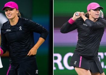 Iga Swiatek during her fourth round match at 2024 Indian Wells. (Credits- X, Jimmie48/WTA)