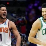 Phoenix Suns' Devin Booker and Boston Celtics' Jayson Tatum
