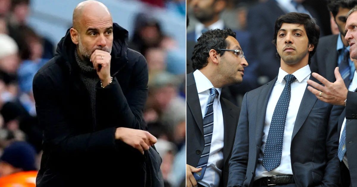 Manchester City coach Pep Guardiola (left) and owner Sheikh Mansour