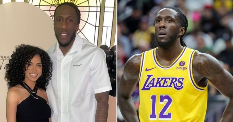 Taurean Prince with his wife Hanah Usman. Prince sad in a LA Lakers jersey.