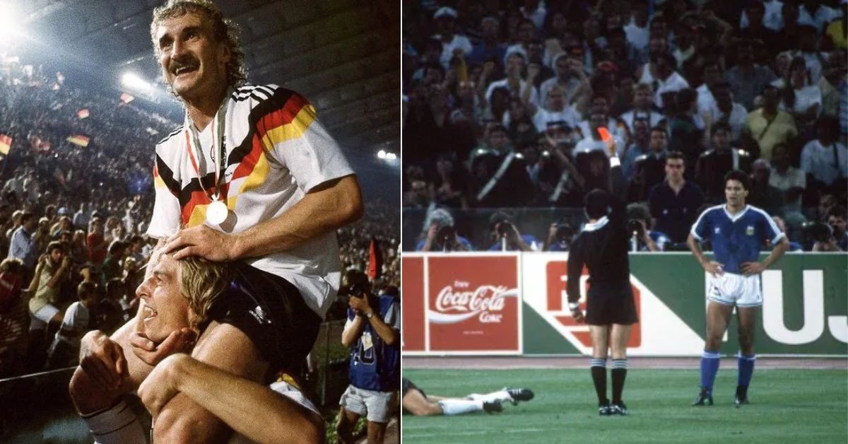 Jurgen Klinsmann celebrates after Germany's 1990 World Cup triumph