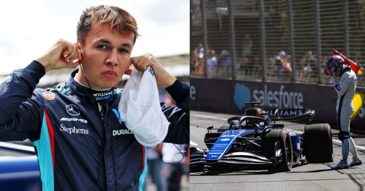 Alex Albon (left), Albon crashes his Williams at Australian GP (right) (Credits- PlanetF1, F1)