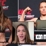 Amanda Ribas and Rose Namajunas at the weight-ins at UFC Vegas 89. Ribas in her interview with TMZ Sports