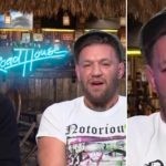 Conor McGregor with Jake Gyllenhaal during their latest interview for the movie Road House. McGregor looked troubled and was twitching