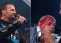 CM Punk (left) and Dwayne Johnson makes Cody Rhodes bleed (right)