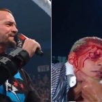 CM Punk (left) and Dwayne Johnson makes Cody Rhodes bleed (right)