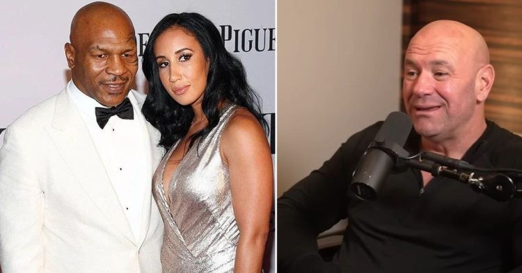 Mike Tyson with his wife Lakiha Spicer wearing all white. Dana White during Lex Fridman's podcast wearing all black in front of mic