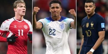 Rasmus Hojlund (L) Jude Bellingham (M) Kylian Mbappe (R) will be players to watch out for at UEFA Euro 2024