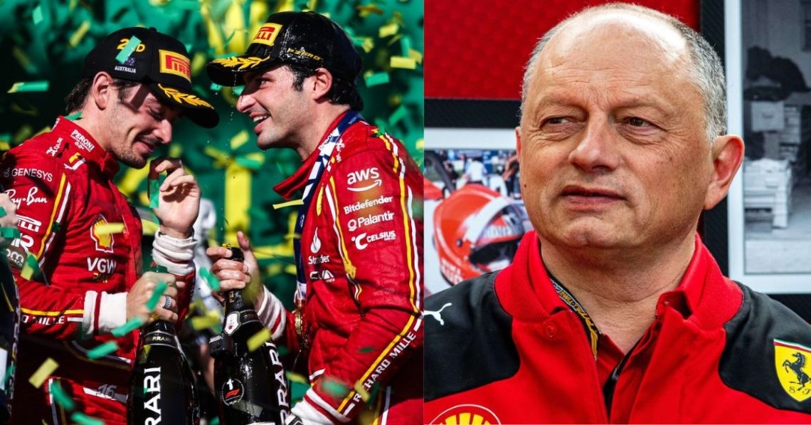 Ferrari drivers Carlos Sainz and Charles Leclerc (left), Fred Vasseur (right) (Credits- The Podium Finish, F1 Chronicle)