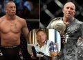 Georges St-Pierre inside the Octagon looking fierce, with his UFC belt. GSP in an the Pound 4 Pound podcast (down)