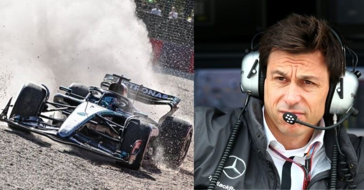Mercedes W15 (left), Toto Wolff (right) (Credits- Daily Express, PlanetF1)